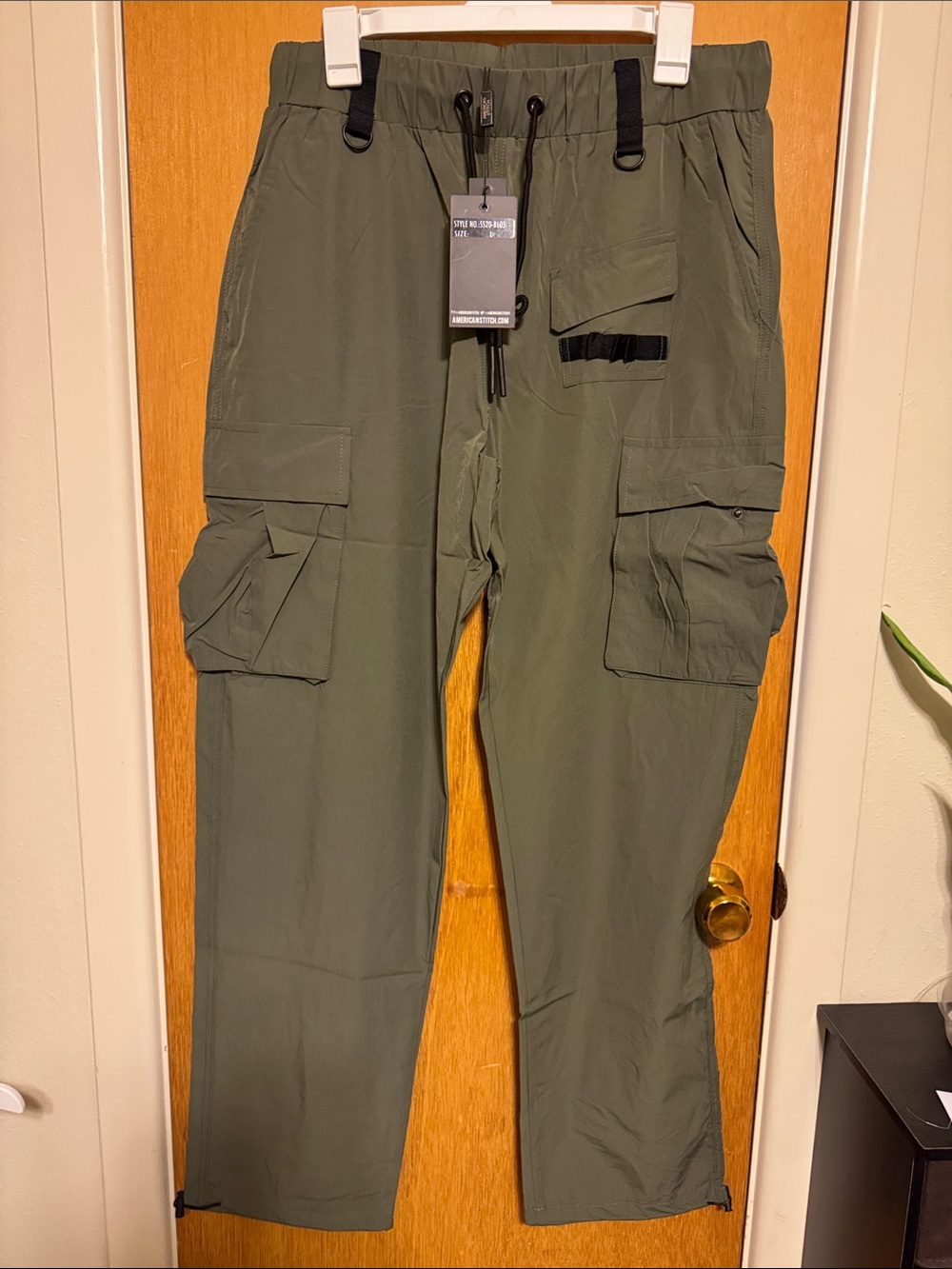 American Stitch Men's Olive Green Cargo Pants with Drawcord Waist